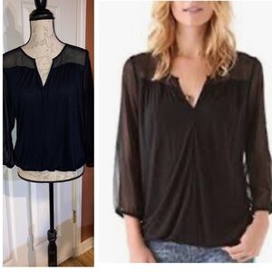 Joie Soft Sheer Embellished Blouse Top Black sz XS